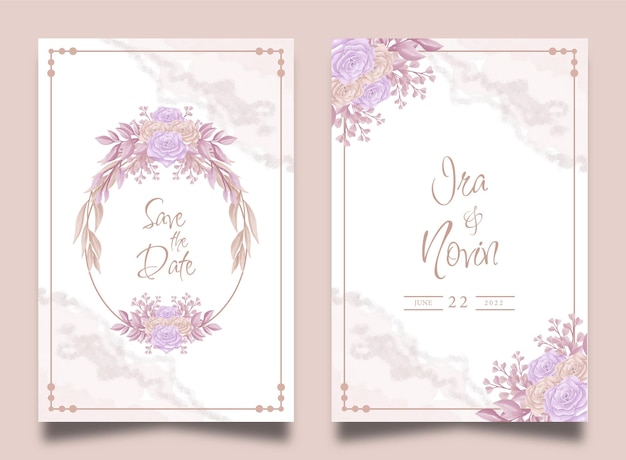 Diseño de plantilla de invitación de boda acuarela romántica floral