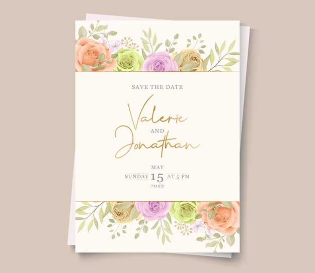 Vector diseño de plantilla de invitación de boda flor rosa floreciente dibujada a mano