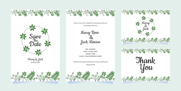 Vector diseño de plantilla de invitación de boda flor tarjeta verde