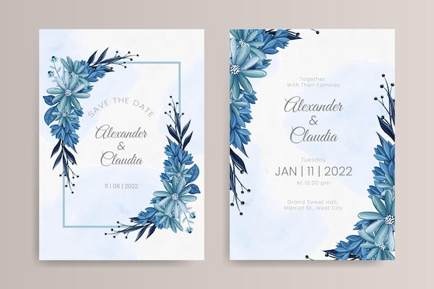 Diseño de plantilla de invitación de boda floral dibujada a mano