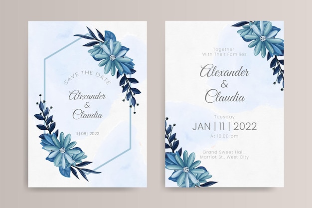 Diseño de plantilla de invitación de boda floral dibujada a mano