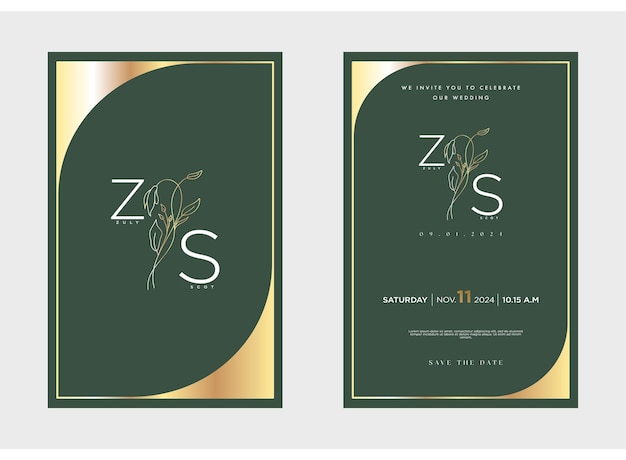 Diseño de plantilla de invitación de boda floral minimalista con diseño de colores vintage sencillo