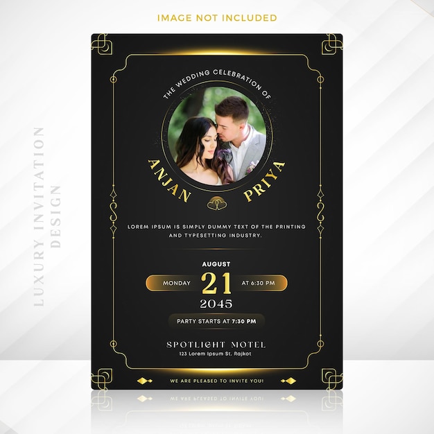 Vector diseño de plantilla de invitación de boda de lujo con fondo negro y dorado