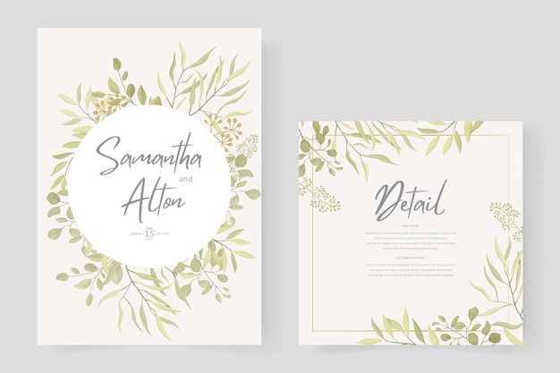 Diseño de plantilla de invitación de boda moderna con adorno de hoja