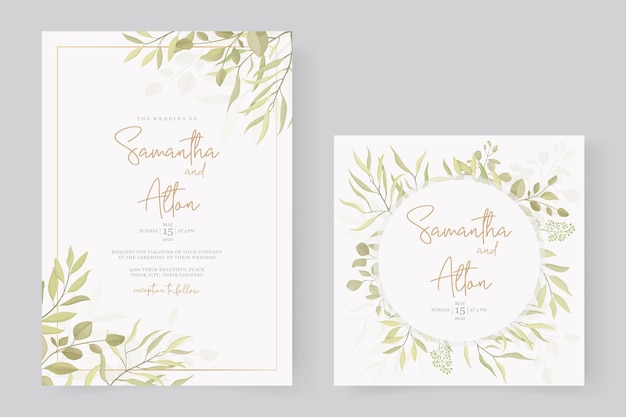 Diseño de plantilla de invitación de boda moderna con adorno de hoja