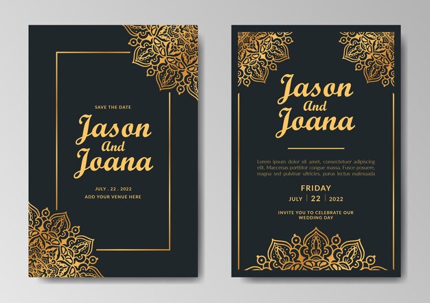 Diseño de plantilla de invitación de boda ornamental de lujo