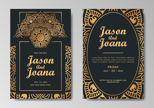 Diseño de plantilla de invitación de boda ornamental de lujo