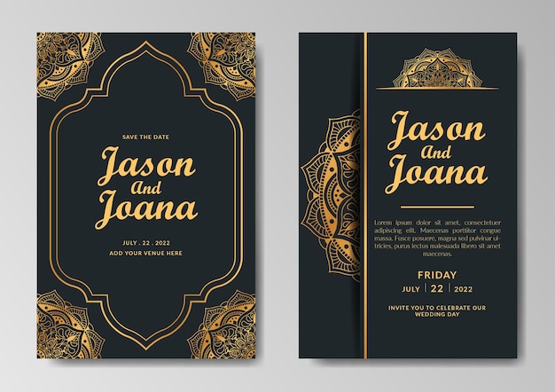 Diseño de plantilla de invitación de boda ornamental de lujo