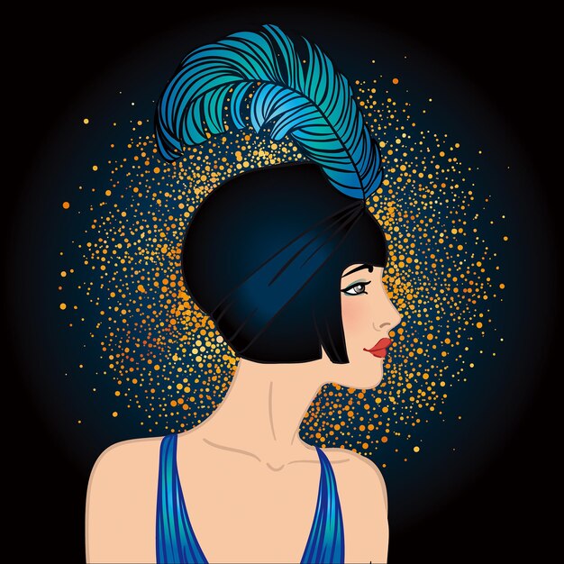 Vector diseño de plantilla de invitación vintage art deco con ilustración de una chica flapper