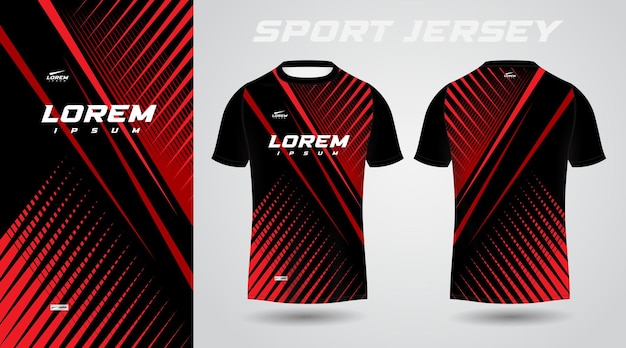 diseño de plantilla de jersey deportivo de fútbol rojo negro para ropa deportiva. Maqueta de camiseta de fútbol.