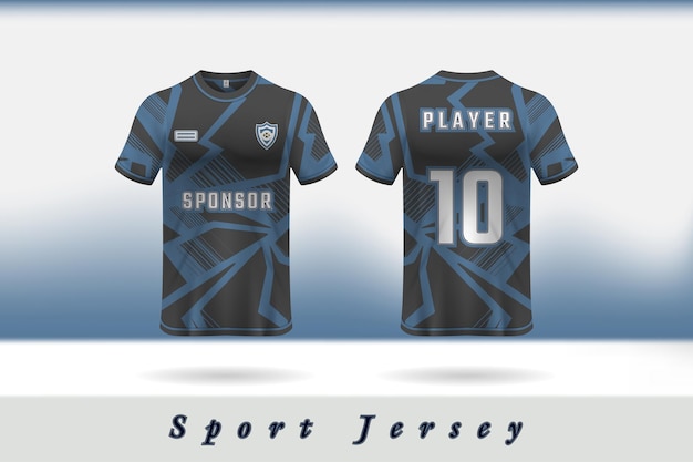 Diseño de plantilla de jersey para uniforme deportivo con combinación negra y azul