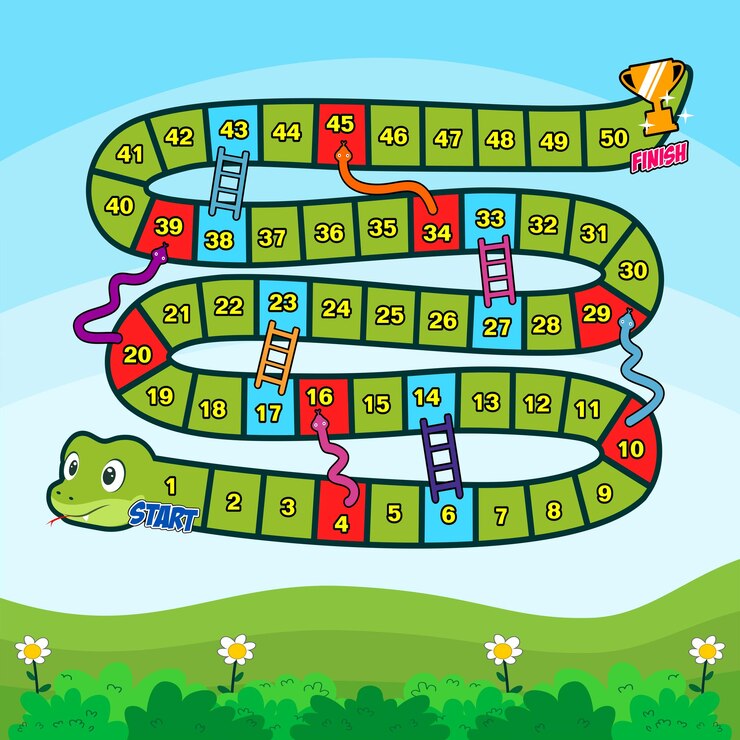 Vector un diseño de plantilla de juego de mesa de serpiente