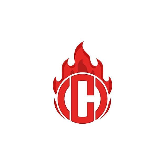 Diseño de plantilla de letra C en forma de círculo con elementos de fuego