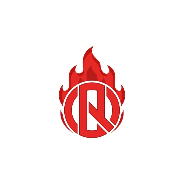 Diseño de plantilla de letra Q en forma de círculo con elementos de fuego