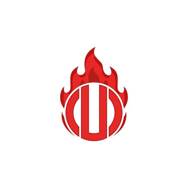 Diseño de plantilla de letra U en forma de círculo con elementos de fuego