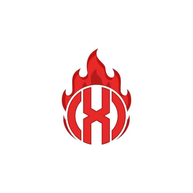 Diseño de plantilla de letra X en forma de círculo con elementos de fuego