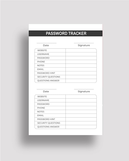 Vector diseño de plantilla de libro de registro de rastreador de contraseñas para kdp interior