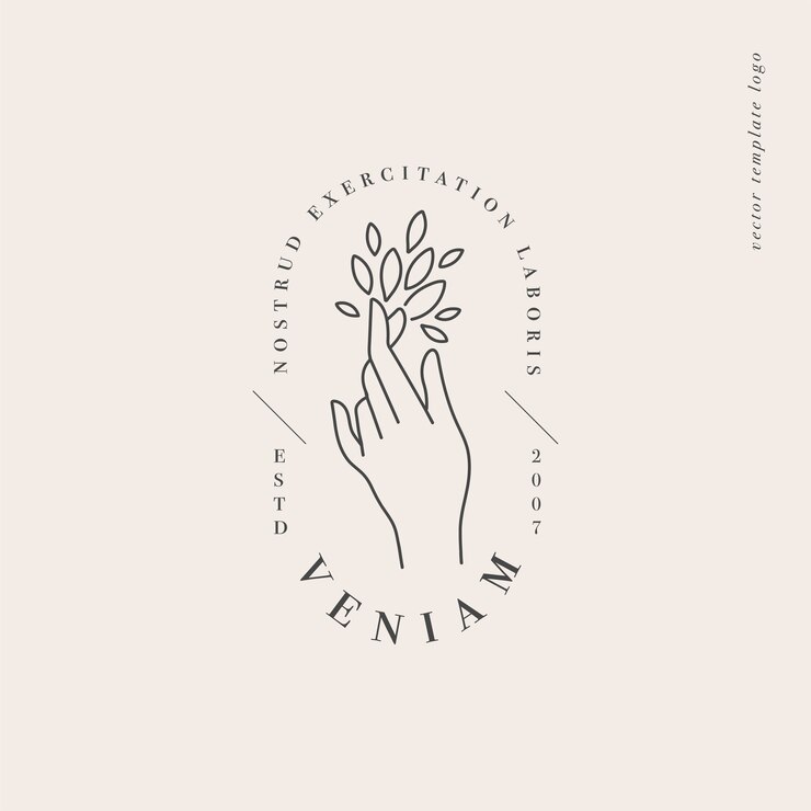 diseño de plantilla lineal logo o emblema mano con hojas