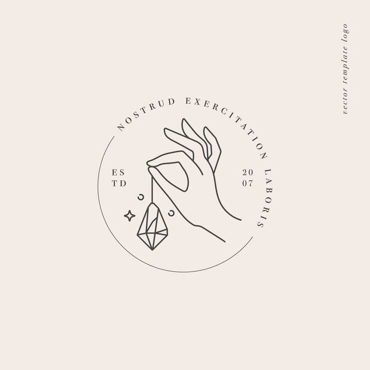 diseño de plantilla lineal logo o emblema mano sosteniendo un cristal
