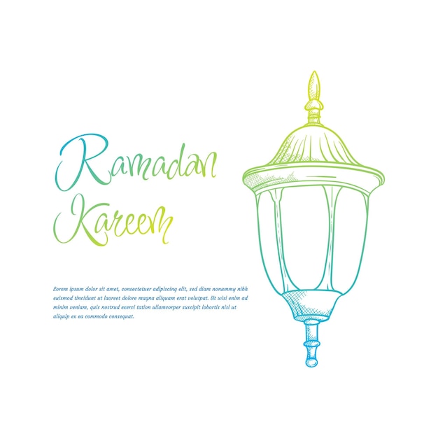 Diseño de plantilla de linterna para ramadan kareem en diseño dibujado a mano con color degradado