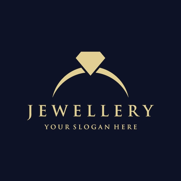 Diseño de plantilla de logotipo abstracto de anillo de joyería con diamantes o gemas de lujo Aislado en fondo blanco y negro El logotipo puede ser para marcas y signos de joyería