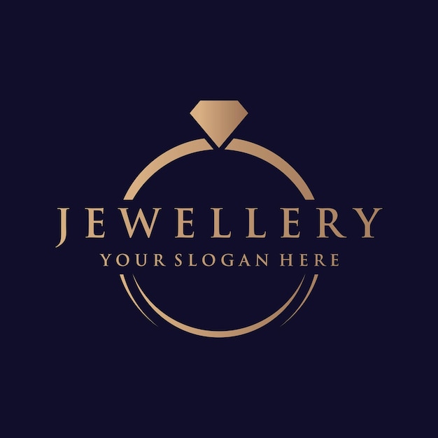 Diseño de plantilla de logotipo abstracto de anillo de joyería con diamantes o gemas de lujo Aislado en fondo blanco y negro El logotipo puede ser para marcas y signos de joyería