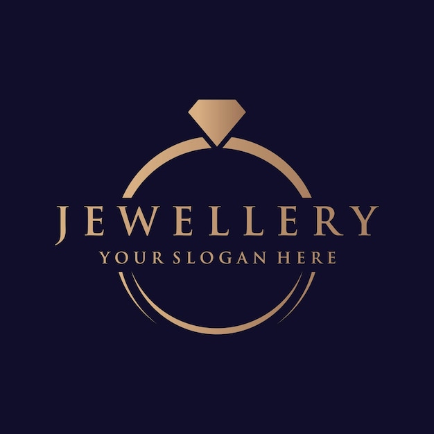 Vector diseño de plantilla de logotipo abstracto de anillo de joyería con diamantes o gemas de lujo aislado en fondo blanco y negro el logotipo puede ser para marcas y signos de joyería