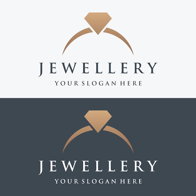 Diseño de plantilla de logotipo abstracto de anillo de joyería con diamantes o gemas de lujo Aislado en fondo blanco y negro El logotipo puede ser para marcas y signos de joyería