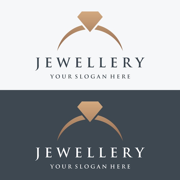 Diseño de plantilla de logotipo abstracto de anillo de joyería con diamantes o gemas de lujo aislado en fondo blanco y negro el logotipo puede ser para marcas y signos de joyería