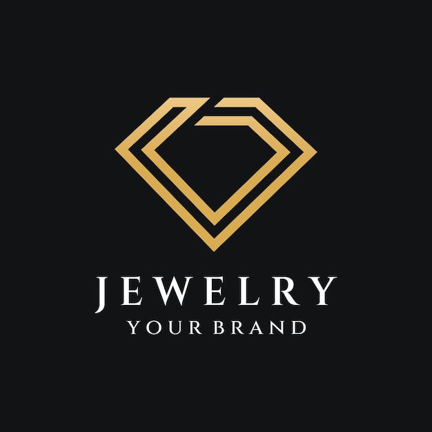 Diseño de plantilla de logotipo abstracto de anillo de joyería con diamantes o gemas de lujo Aislado en fondo blanco y negro El logotipo puede ser para marcas y signos de joyería