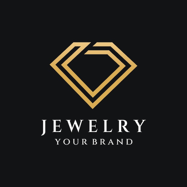 Diseño de plantilla de logotipo abstracto de anillo de joyería con diamantes o gemas de lujo aislado en fondo blanco y negro el logotipo puede ser para marcas y signos de joyería