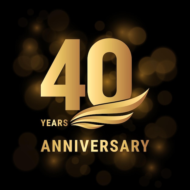 Diseño de plantilla de logotipo de aniversario de 40 años con color dorado para carteles, pancartas, folletos, revistas, folletos web, invitaciones o tarjetas de felicitación, ilustración vectorial