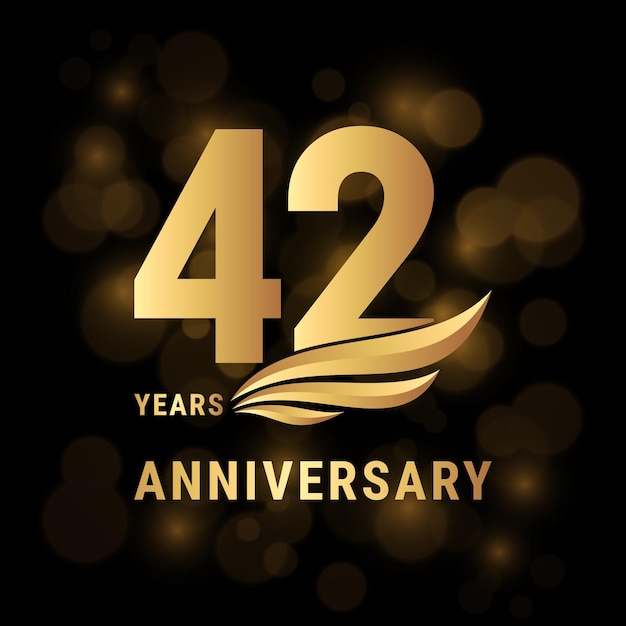 Diseño de plantilla de logotipo de aniversario de 42 años con color dorado para carteles, pancartas, folletos, revistas, folletos web, invitaciones o tarjetas de felicitación, ilustración vectorial