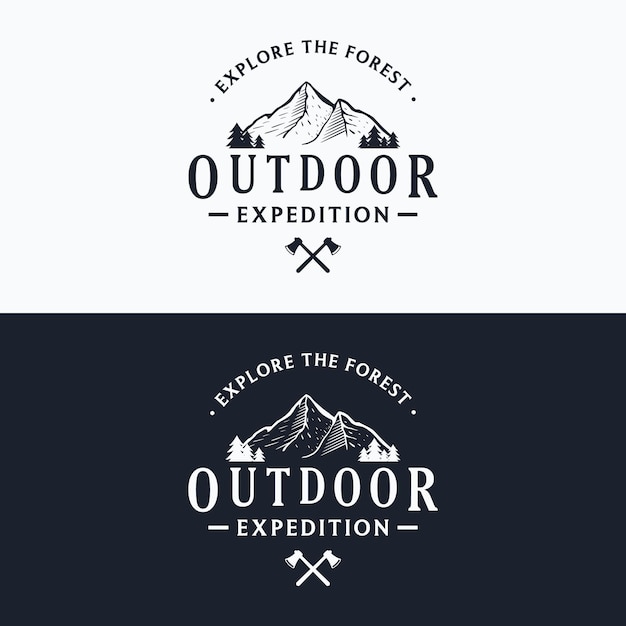 Diseño de plantilla de logotipo de bosque retro vintageLogotipo para etiqueta y insignia de aventura empresarial
