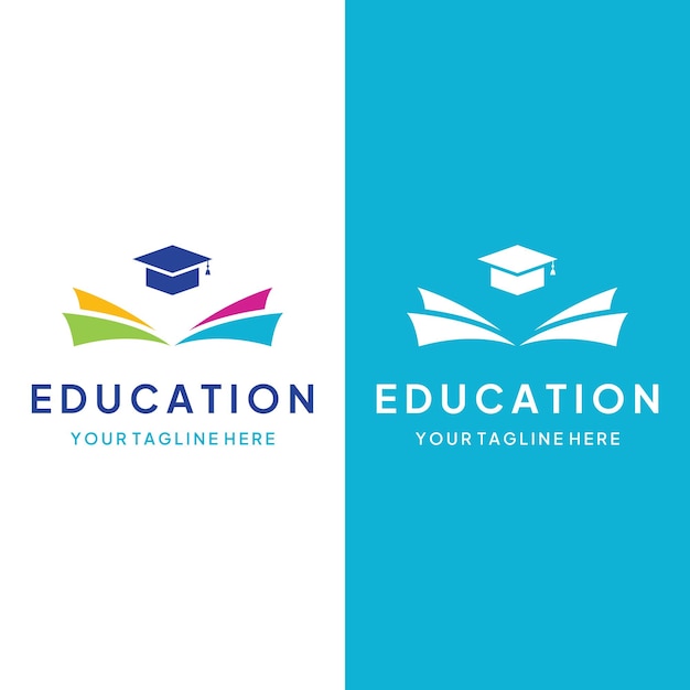 Diseño de plantilla de logotipo de educación de estudiante creativo con lápiz de libro de sombreros o letrero de plumainspirado en estudiantes graduadoslogos para universidades, colegios de educación y escuelas