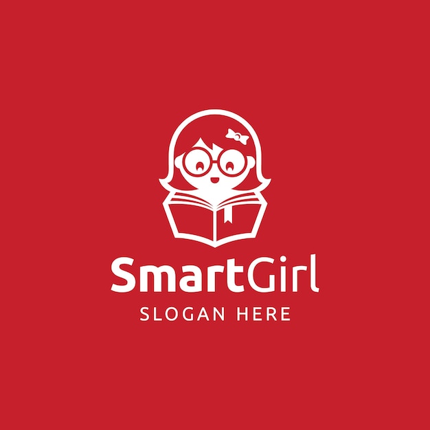 Vector diseño de plantilla de logotipo de educación de libro de lectura de niña inteligente