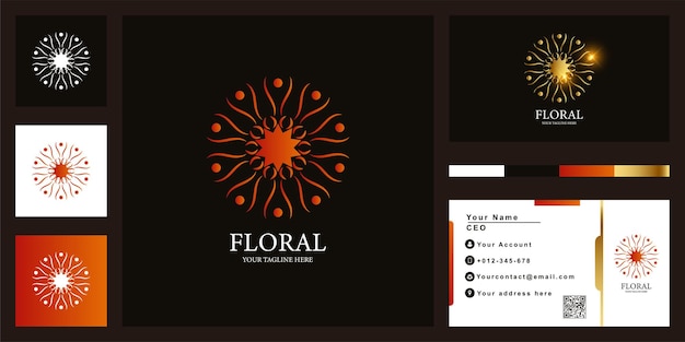 Diseño de plantilla de logotipo de flor, boutique o adorno de lujo con tarjeta de visita.