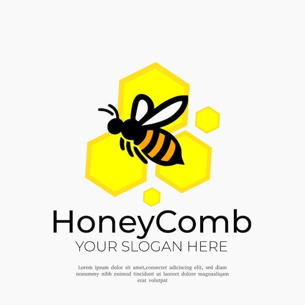 Diseño de plantilla de logotipo de Honey Comb y mascota de abeja