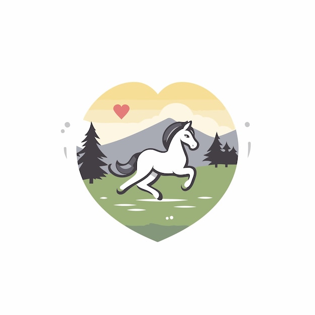 Diseño de la plantilla del logotipo de Love Horse Ilustración vectorial de un caballo en forma de corazón