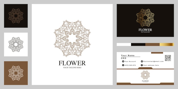 Diseño de plantilla de logotipo de lujo mandala o ornamento con tarjeta de visita. diseño de plantilla de logotipo de lujo con tarjeta de visita.