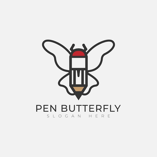 Diseño de plantilla de logotipo de mariposa con pluma