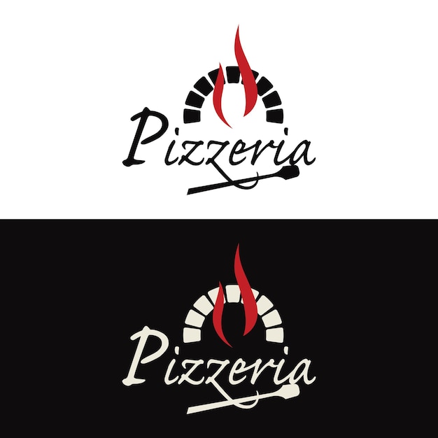 Diseño de plantilla de logotipo de pizza o pizzería retro vintage con palas cruzadasLogotipo para etiqueta y insignia de restaurante de negocios