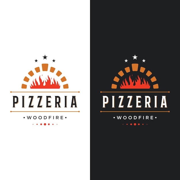 Diseño de plantilla de logotipo de pizza o pizzería retro vintage con palas cruzadasLogotipo para etiqueta y insignia de restaurante de negocios