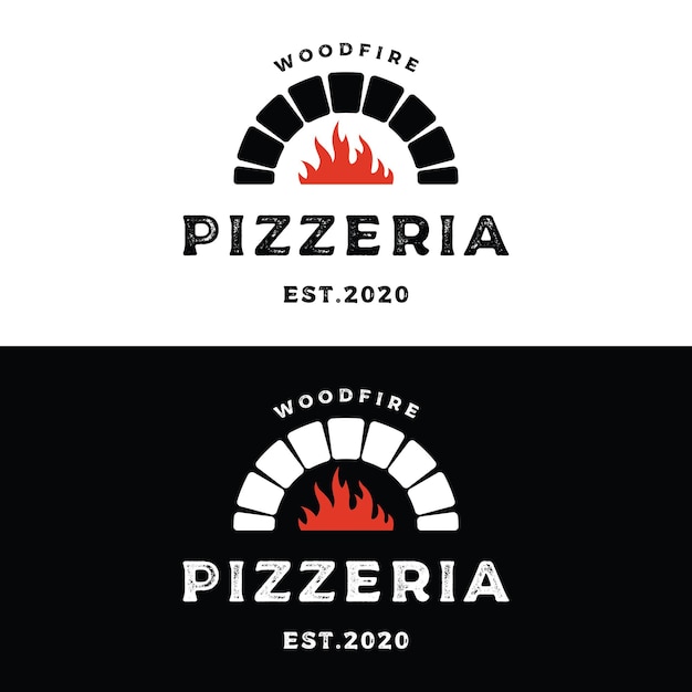 Diseño de plantilla de logotipo de pizza o pizzería retro vintage con palas cruzadasLogotipo para etiqueta y insignia de restaurante de negocios