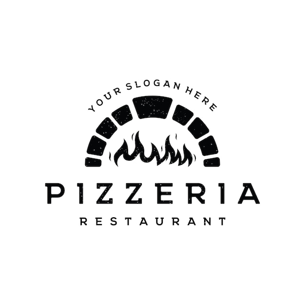 Vector diseño de plantilla de logotipo de pizza con pala y horno de ladrillologo para restaurante de negocioscomida italiana