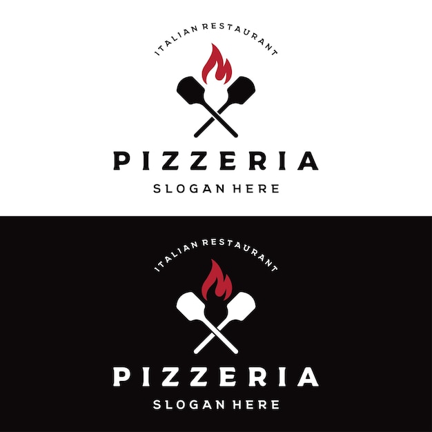 Diseño de plantilla de logotipo de pizza con pala y horno de ladrilloLogo para restaurante de negocioscomida italiana