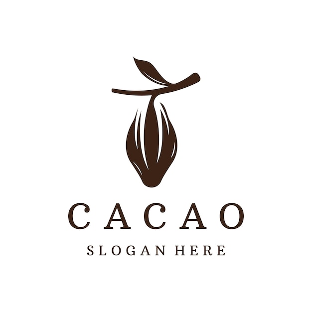 Diseño de plantilla de logotipo de planta de vaina de cacao de chocolate fondo aislado de planta orgánica exótica de grano de cacao