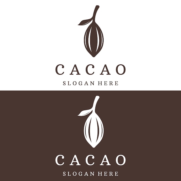 Diseño de plantilla de logotipo de planta de vaina de cacao de chocolate fondo aislado de planta orgánica exótica de grano de cacao