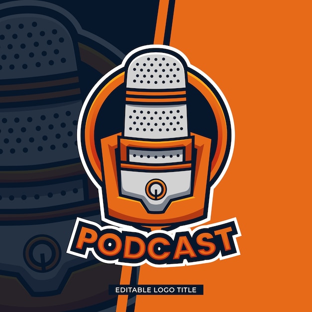 Vector diseño de plantilla de logotipo de podcast con texto editable