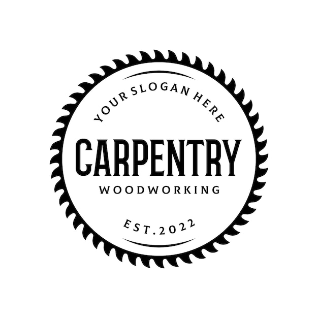 Diseño de plantilla de logotipo premium de sierra de madera con herramientas de carpintería vintage Logotipo para insignia de etiqueta de leñador de carpintería empresarial